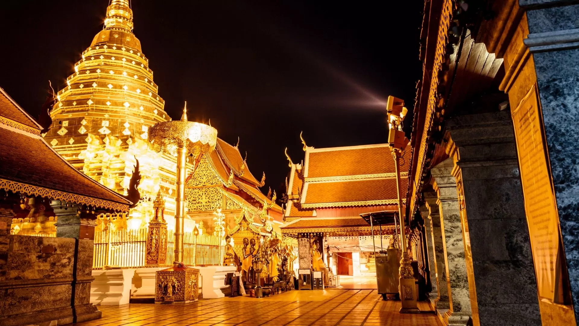 Beauty of Wat Phra That Doi Suthep temple in the evening