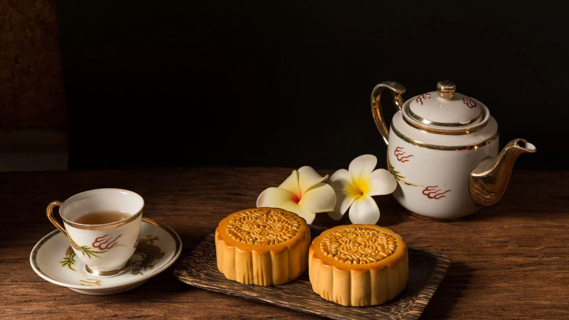 Thés parfumés avec gâteau de lune 