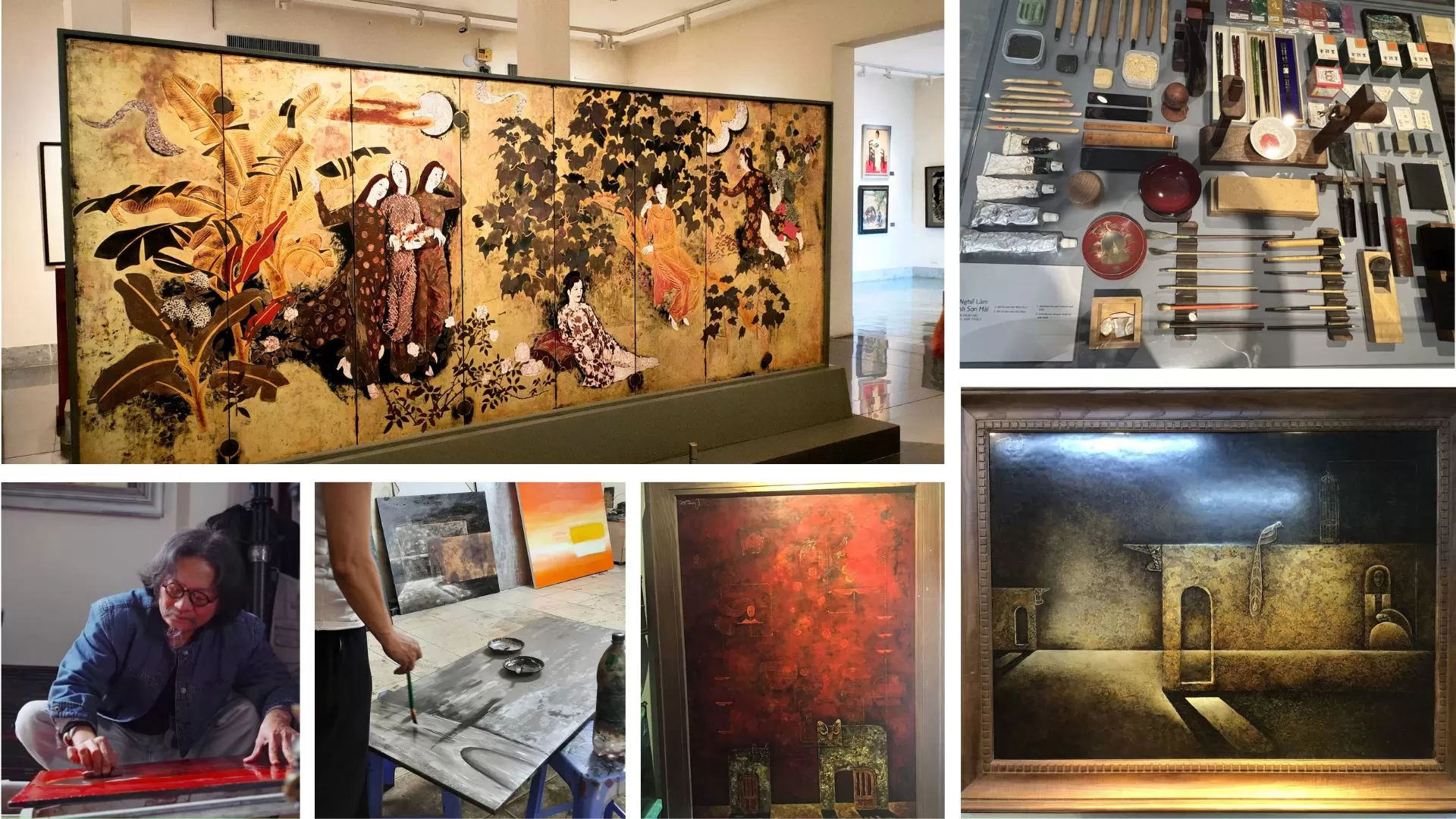 Création artisanale en laque vietnamienne dans un atelier local.